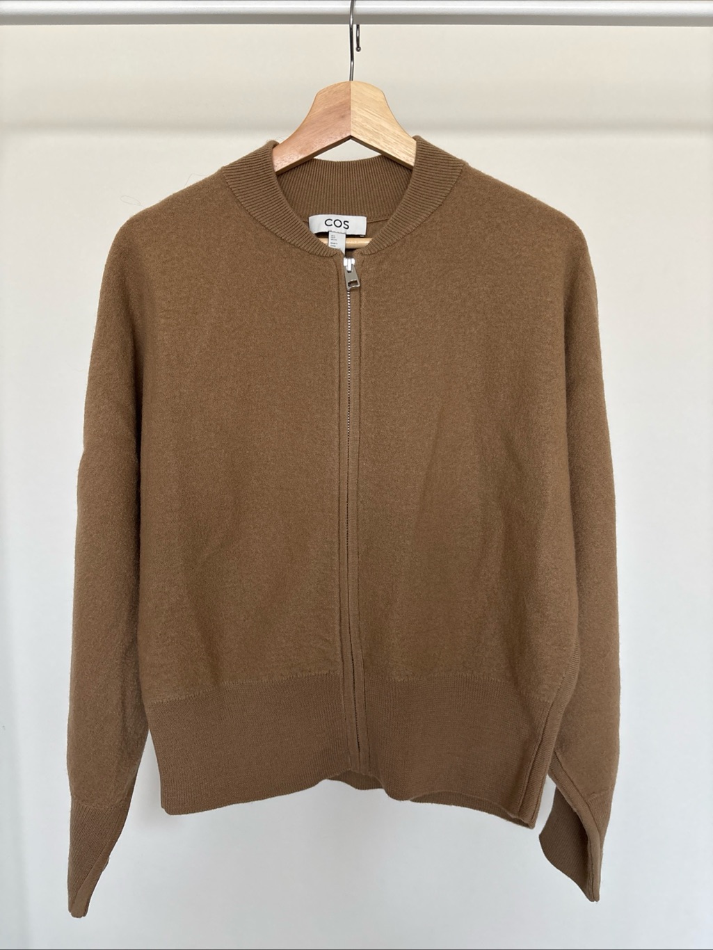Cos Womens Merino Wool Bomber Sweater Dark Beige Size S